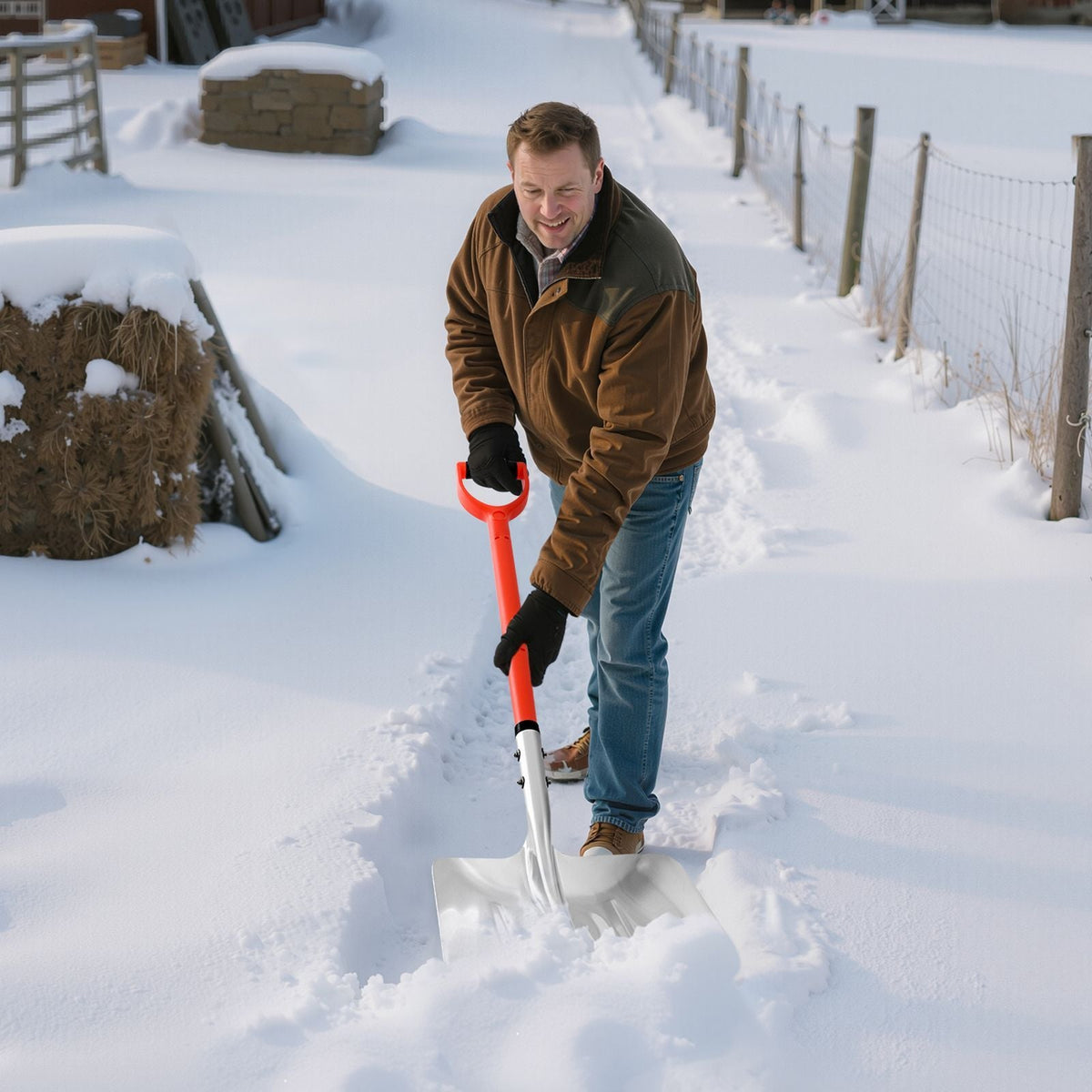 Snow Shovel for Driveway, 14 in Wide Aluminum Alloy Snow Shovel with D-shaped Handles, Large Capacity Snowplow Shovels, Lightweight Snows Removal Tool for Garden Car Camping