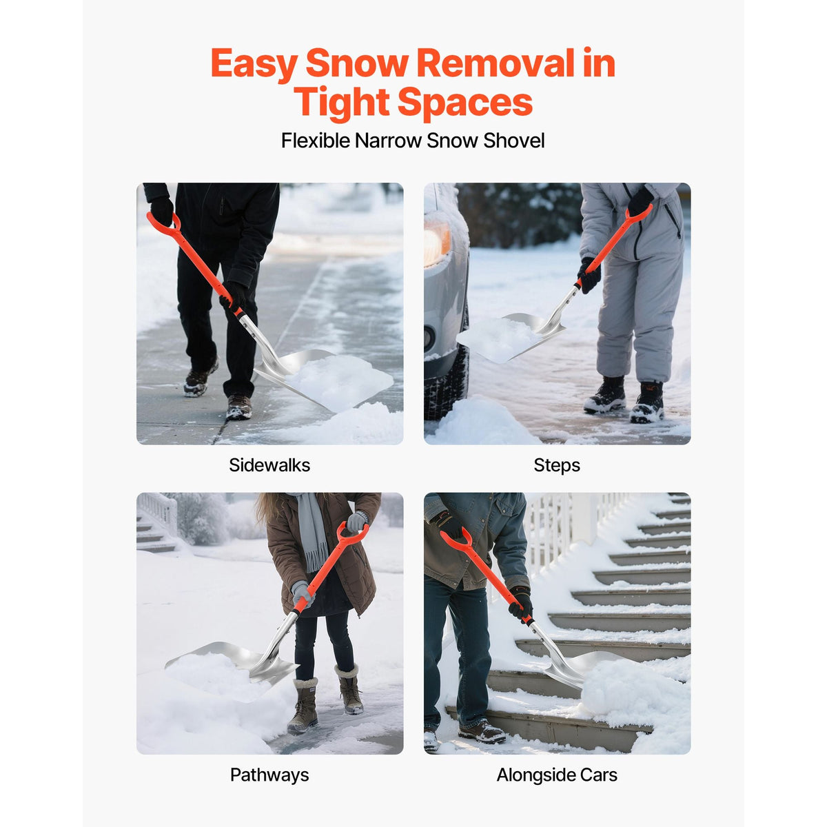 Snow Shovel for Driveway, 14 in Wide Aluminum Alloy Snow Shovel with D-shaped Handles, Large Capacity Snowplow Shovels, Lightweight Snows Removal Tool for Garden Car Camping