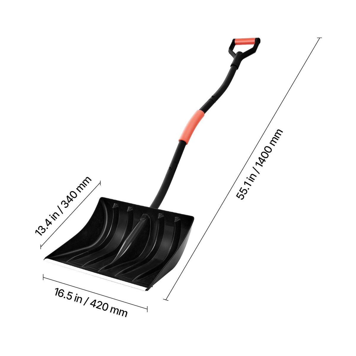 Snow Shovel for Driveway, 17 in Wide Plastic Snow Shovel with D-shaped Handles & Aluminum Blade, Large Capacity Snowplow Shovels, Lightweight Snows Removal Tool for Garden Car Camping
