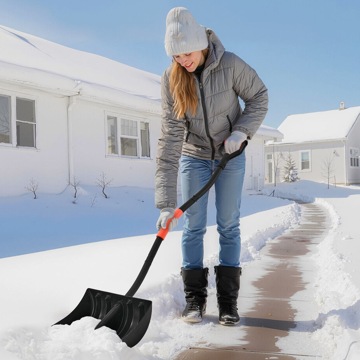 Snow Shovel for Driveway, 17 in Wide Plastic Snow Shovel with D-shaped Handles & Aluminum Blade, Large Capacity Snowplow Shovels, Lightweight Snows Removal Tool for Garden Car Camping