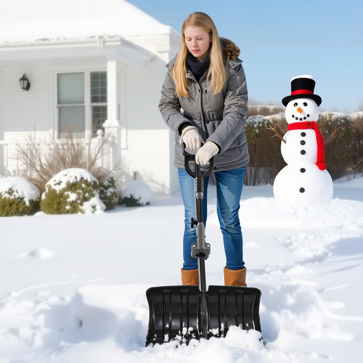 Snow Shovel for Driveway, 18 in Wide Plastic Snow Shovel with Assist D-shaped Handles, Non Slip Grip, Large Capacity Snowplow Shovels, Lightweight Snows Removal Tool for Garden Car Camping