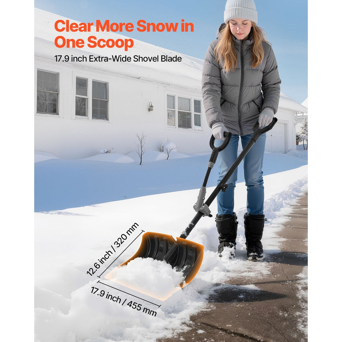 Snow Shovel for Driveway, 18 in Wide Plastic Snow Shovel with Assist D-shaped Handles, Non Slip Grip, Large Capacity Snowplow Shovels, Lightweight Snows Removal Tool for Garden Car Camping