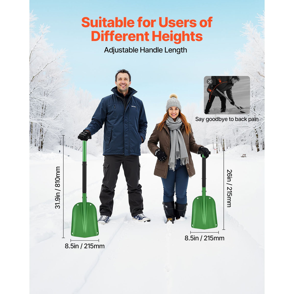 Snow Shovel for Driveway, 8.5 in Wide Aluminum Alloy Snow Shovel with T-shaped Handles, Large Capacity Snowplow Shovels, Portable & Lightweight Snows Removal Tool for Garden Car Camping