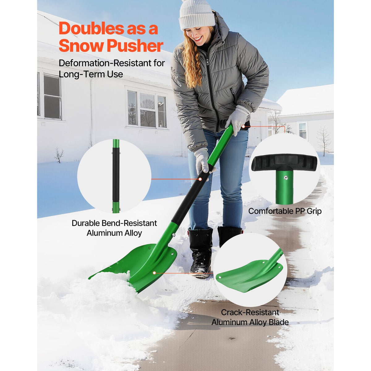 Snow Shovel for Driveway, 8.5 in Wide Aluminum Alloy Snow Shovel with T-shaped Handles, Large Capacity Snowplow Shovels, Portable & Lightweight Snows Removal Tool for Garden Car Camping