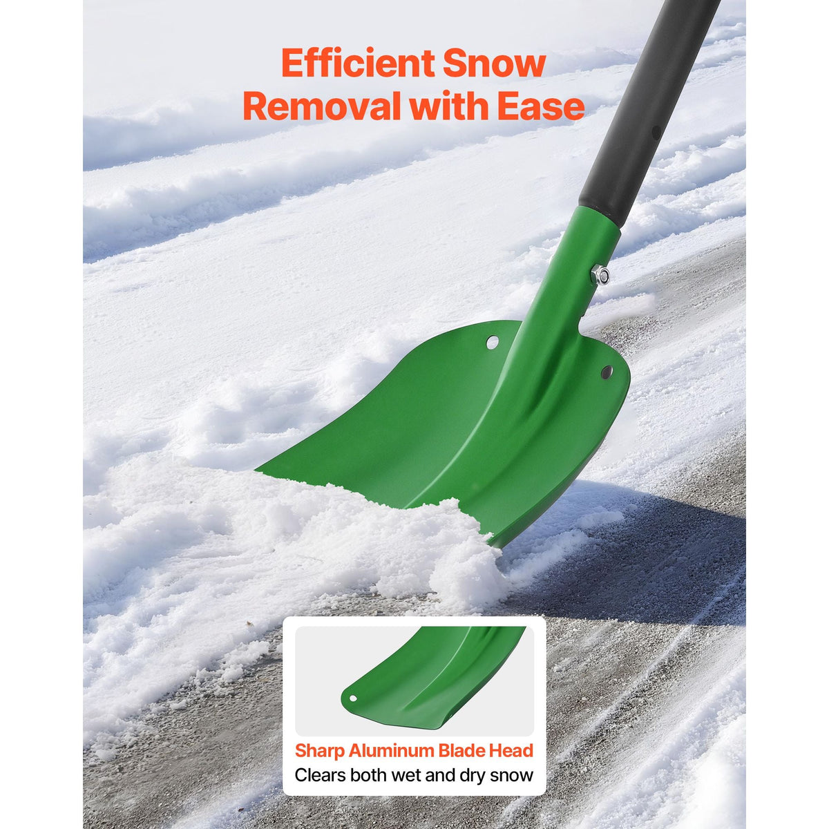 Snow Shovel for Driveway, 8.5 in Wide Aluminum Alloy Snow Shovel with T-shaped Handles, Large Capacity Snowplow Shovels, Portable & Lightweight Snows Removal Tool for Garden Car Camping