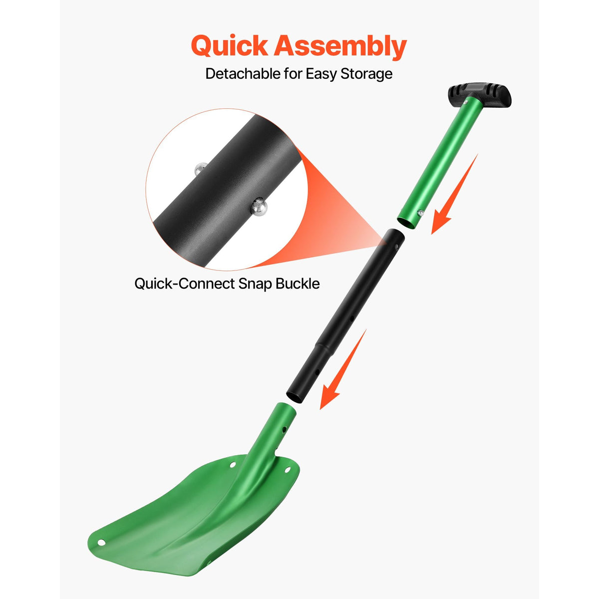 Snow Shovel for Driveway, 8.5 in Wide Aluminum Alloy Snow Shovel with T-shaped Handles, Large Capacity Snowplow Shovels, Portable & Lightweight Snows Removal Tool for Garden Car Camping