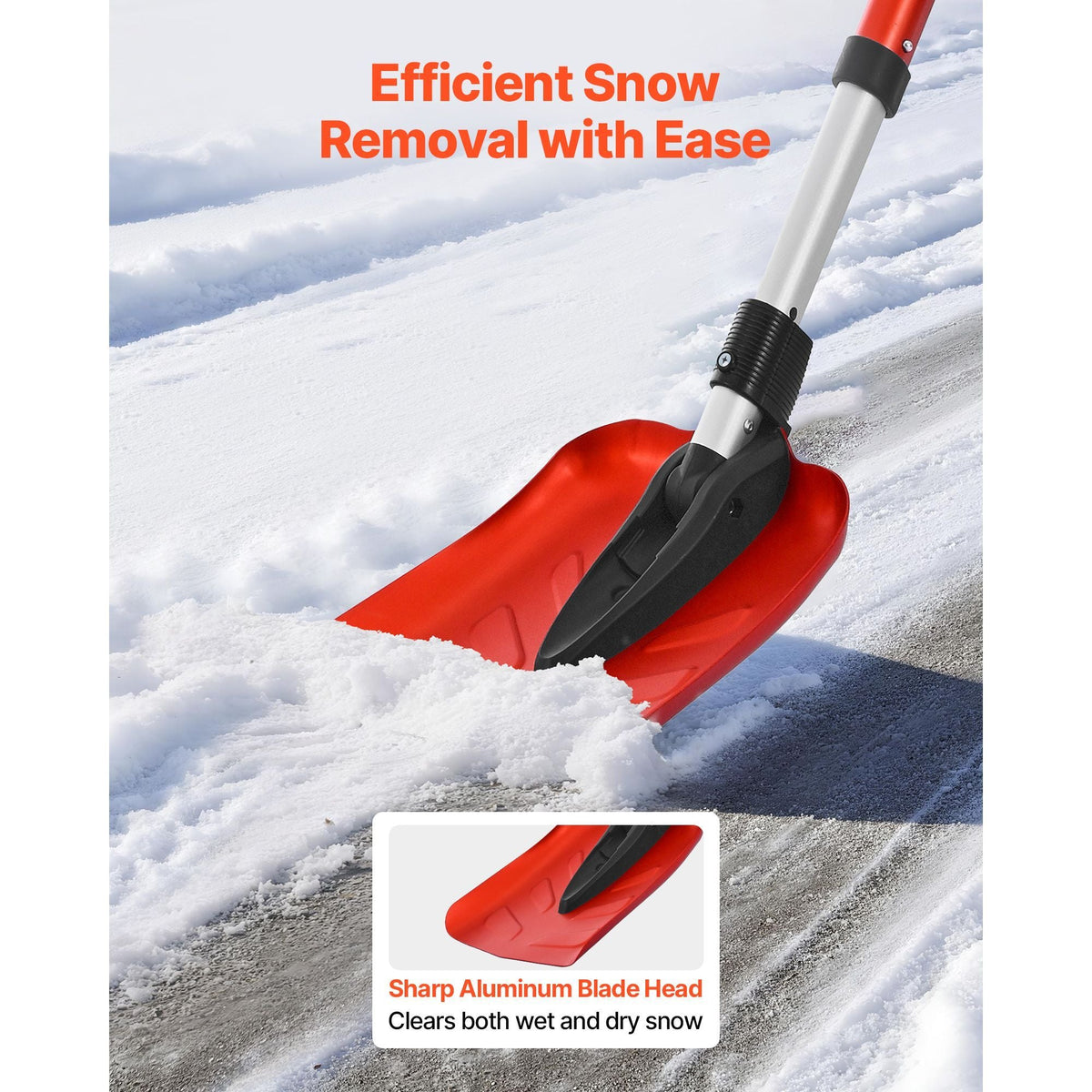Snow Shovel for Driveway, 9 in Foldable Snow Shovel with D-shaped Handle, , 36-40 in Adjustable, Lightweight Aluminum Alloy Snows Removal Tool, Reduce Back Strains for Garden Car Camping