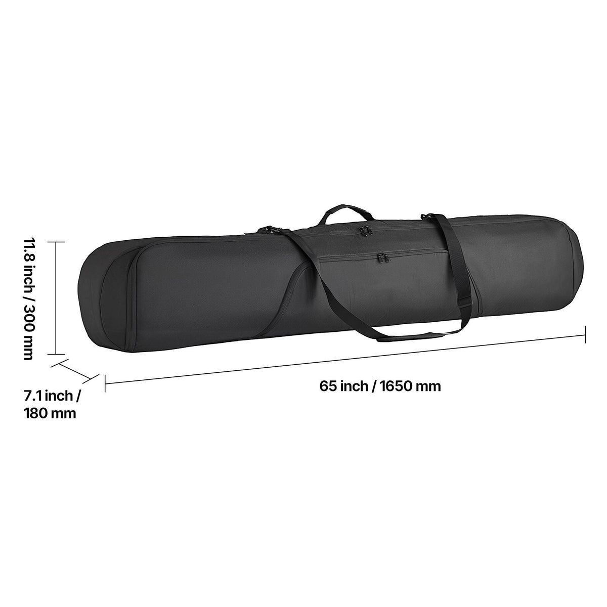 Snowboard Bag, Up to 65 in/165 cm, Padded Skis & Snowboards Bag for Air Travel, 600D Waterproof Oxford Fabric, with Adjustable Inner Straps, for Skis Poles Goggles Gloves Helmet Boots (Black)