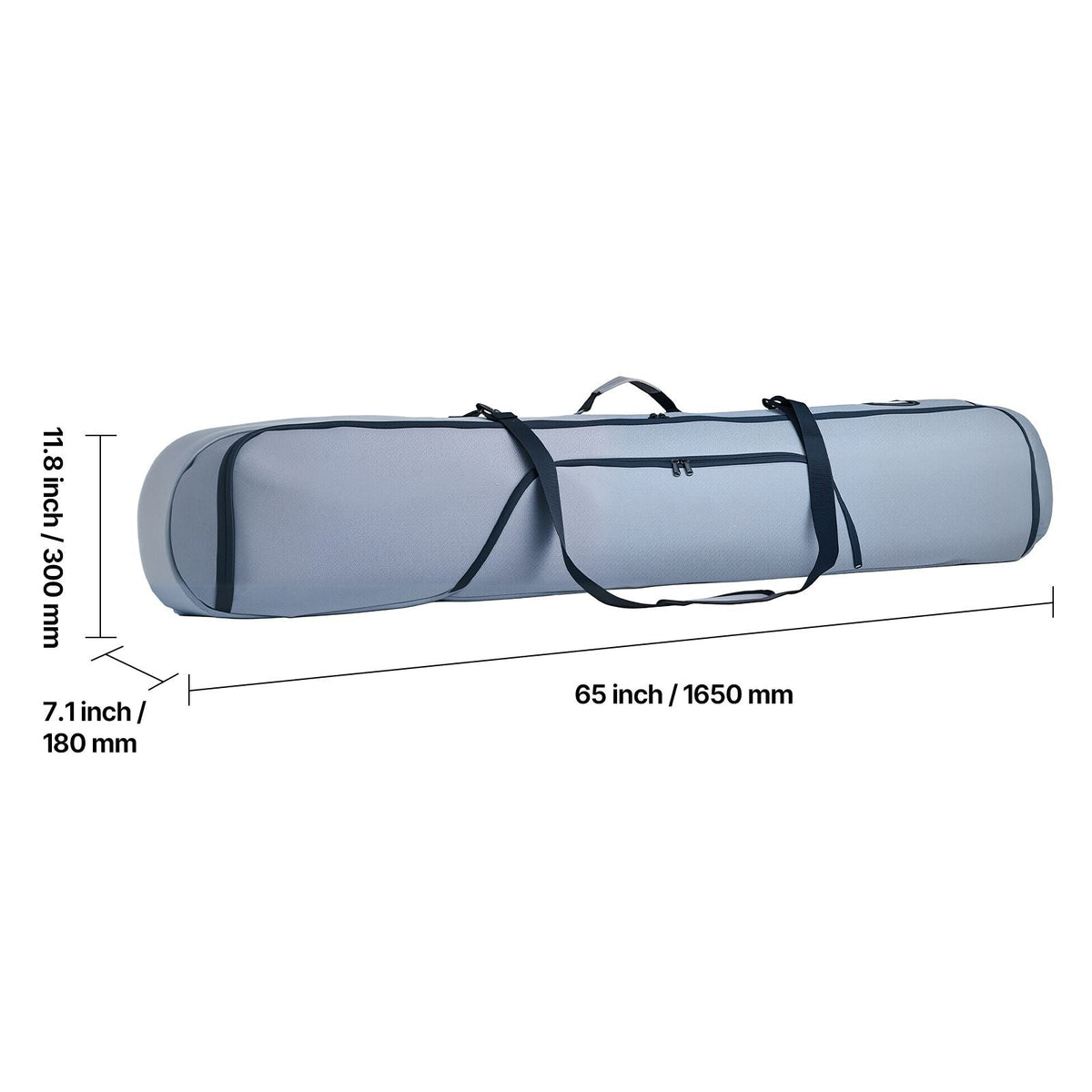 Snowboard Bag, Up to 65 in/165 cm, Padded Skis & Snowboards Bag for Air Travel, 600D Waterproof Oxford Fabric, with Adjustable Inner Straps, for Skis Poles Goggles Gloves Helmet Boots (Gray)
