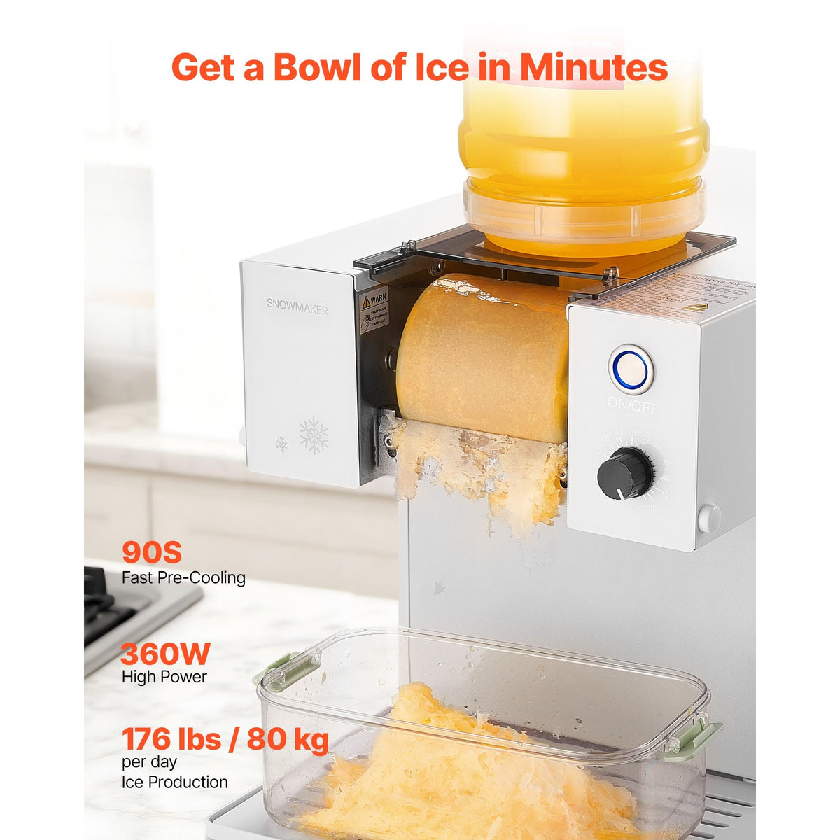 Snowflake Ice Machine, 176LBS/24H Snowflake Ice Maker, Ice-Shaver Machine with Stainless Steel Blade, Electric Snow Cone Maker with 0.48Gal Tank, 90S Fast Pre-Cooling, for Home & Small Gathering