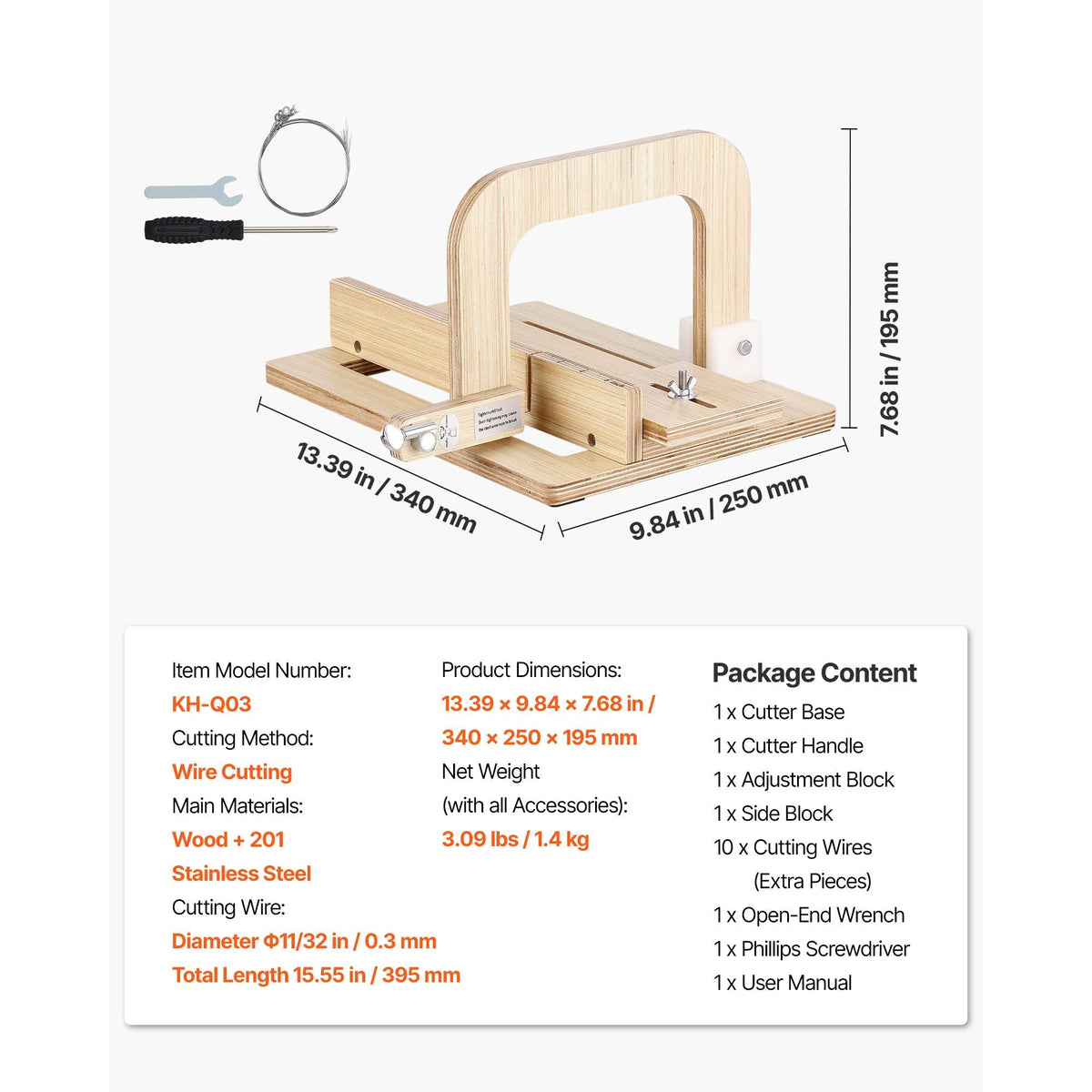 Soap Cutter, 0-2 inch Adjustable Thickness, Wood Soap Slicer with Stainless Steel Adjustable Wire Tension, with Extra Wires, Multi Handmade Cutter for Candles, DIY Making Cutting Tool