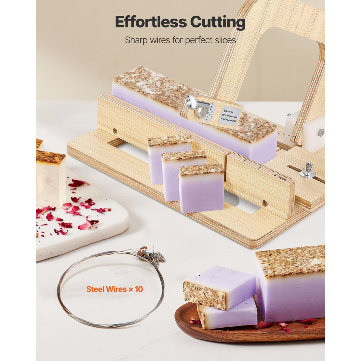 Soap Cutter, 0-2 inch Adjustable Thickness, Wood Soap Slicer with Stainless Steel Adjustable Wire Tension, with Extra Wires, Multi Handmade Cutter for Candles, DIY Making Cutting Tool