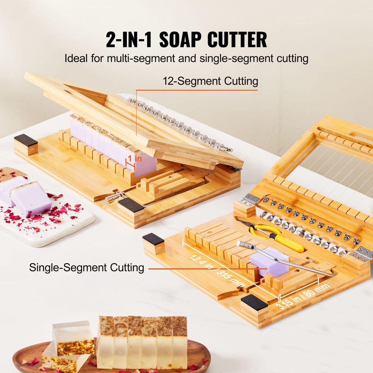 Soap Cutter, Cut 1-12 Bars, Precisely and Accurately Cut 1 Inch Bars, Multi Handmade Soap Wire Cutter, Bamboo Soap Slicer With Steel Wire, for Loaf Candles Cheese Butter DIY Making Tool