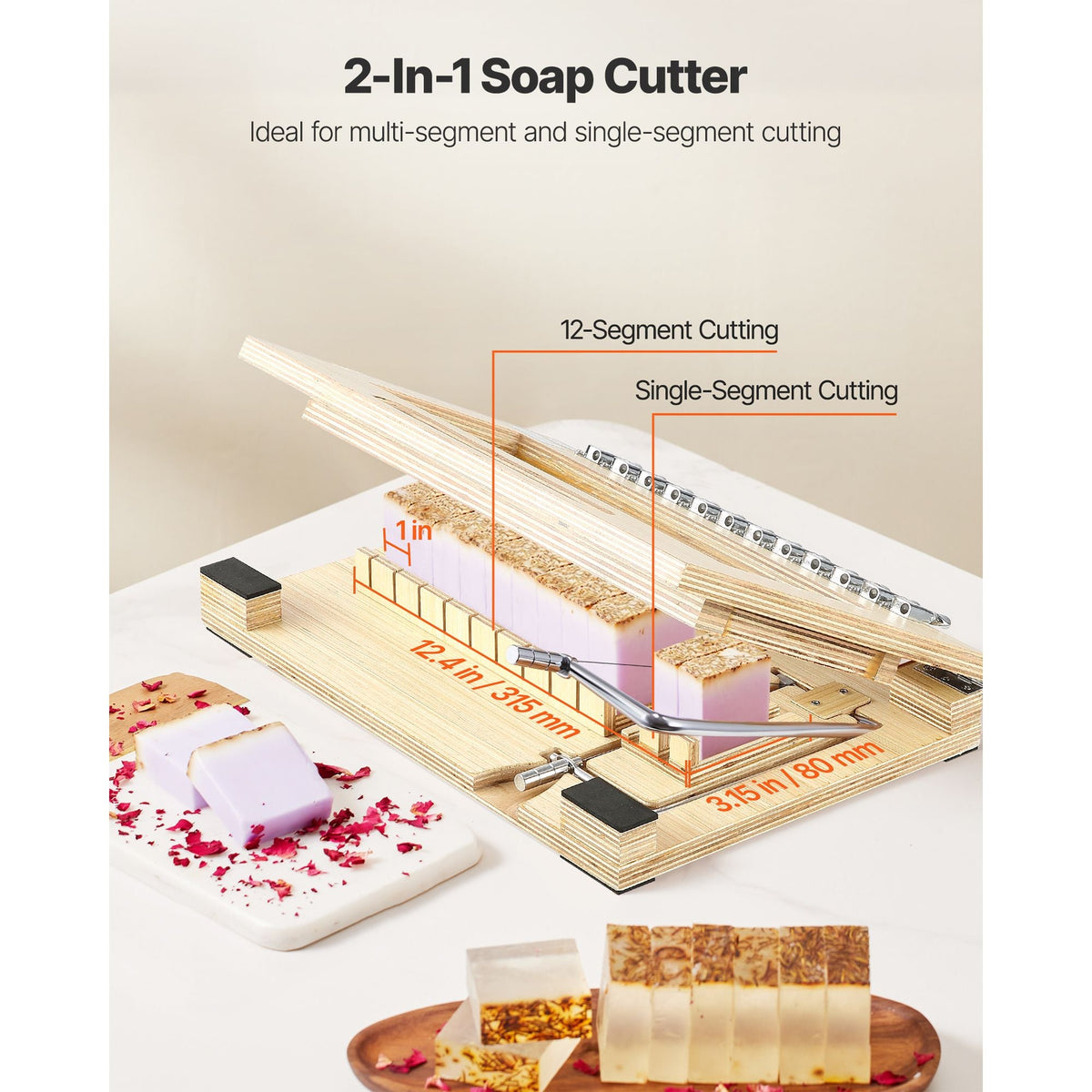 Soap Cutter, Cut 1-12 Bars, Precisely and Accurately Cut 1 Inch Bars, Wood Frame With Steel Wire, with Extra Wires, Multi Handmade Soap Wire Cutter for Candles, DIY Making Cutting Tool