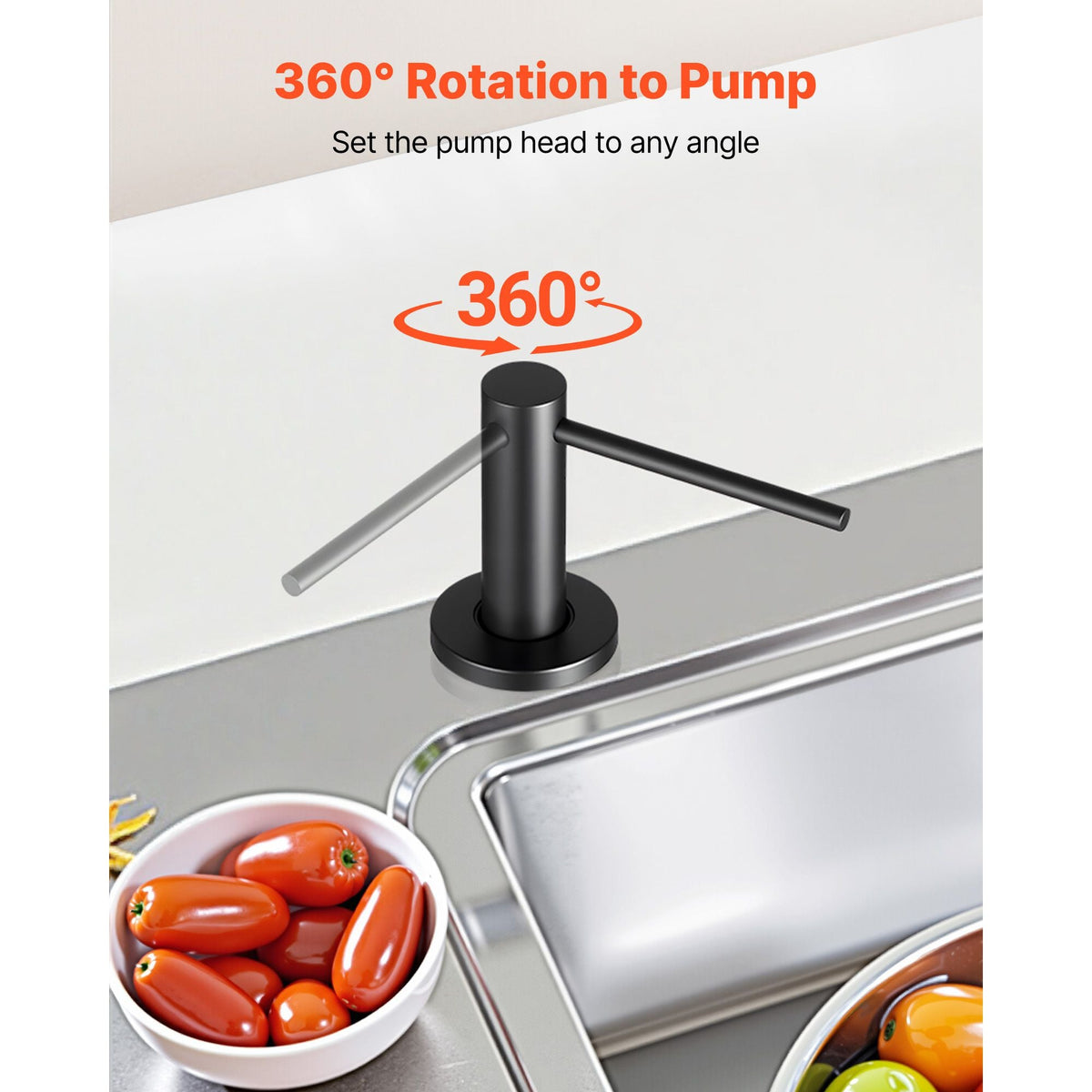 Soap Dispenser for Kitchen Sink, Stainless Steel Built in Sink Soap Dispenser with 17OZ Refillable Bottle, Countertop Dish Soap-Dispenser with 360° Rotation Pump Head, for Kitchen Bathroom