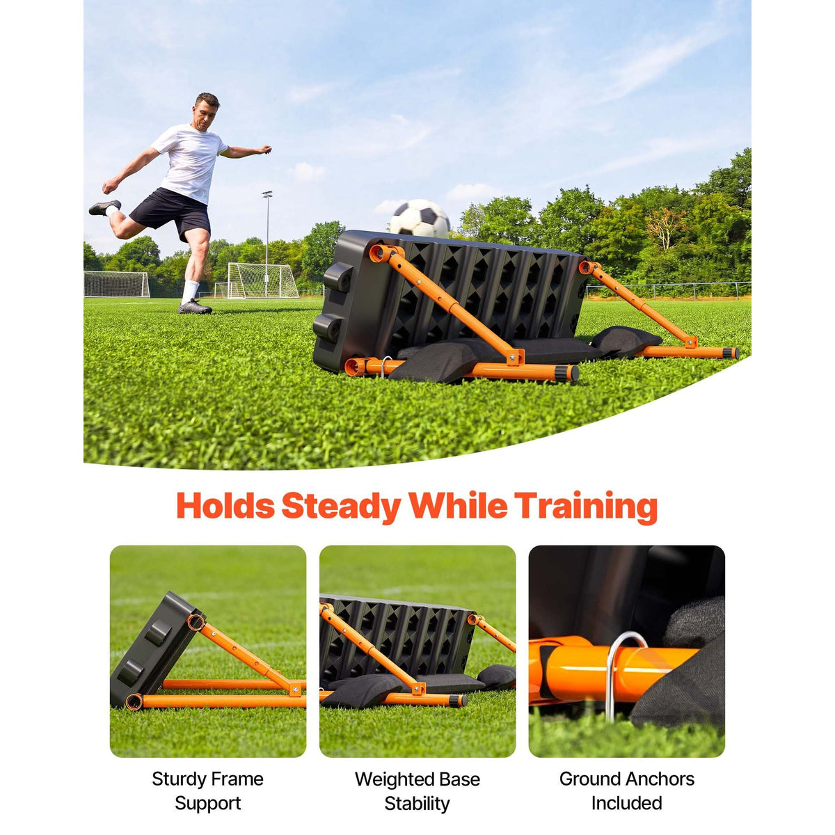 Soccer Rebounder Board, 37.4 x 9.8 in Portable Soccer Rebound Wall, Dual Surface Sports Kick Back Trainer, 3 Adjustable Angles, Easy Setup Ball Practice Equipment for Passing & Reaction Skills