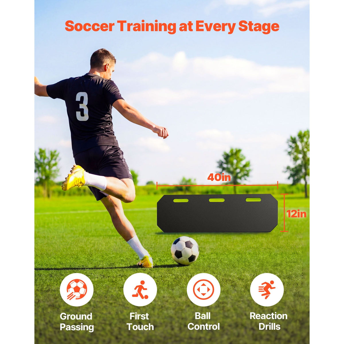Soccer Rebounder Board, 40 x 12 in Portable Soccer Rebound Wall, HDPE Sports Kick Back Trainer, 3 Adjustable Angles, Easy Setup Ball Practice Training Equipment for Passing & Reaction Skills