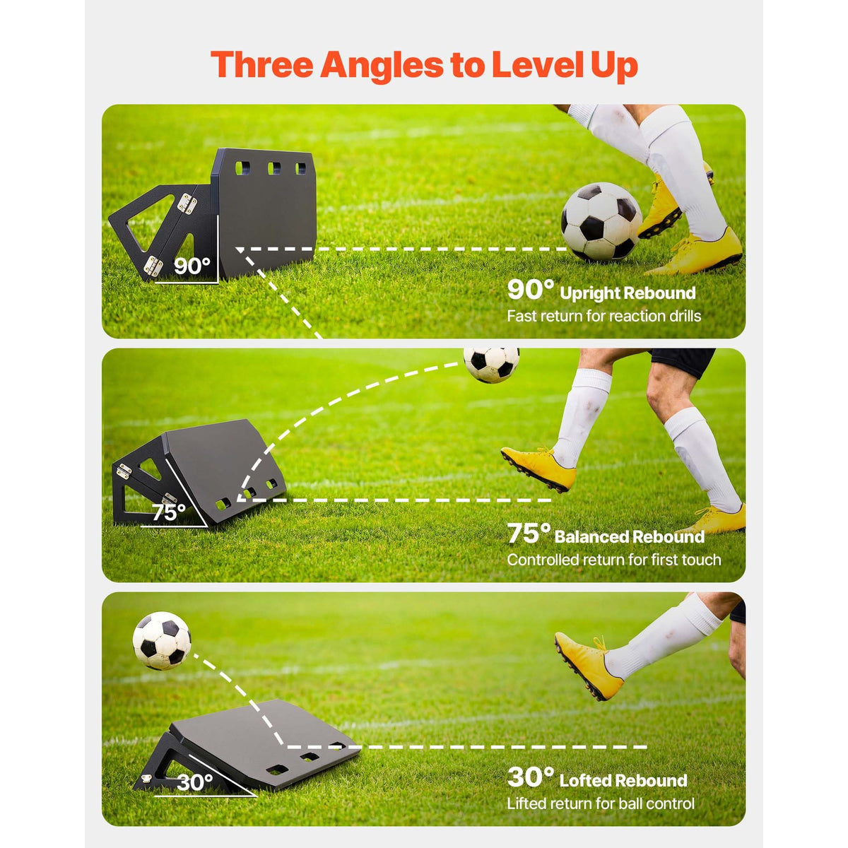 Soccer Rebounder Board, 40 x 12 in Portable Soccer Rebound Wall, HDPE Sports Kick Back Trainer, 3 Adjustable Angles, Easy Setup Ball Practice Training Equipment for Passing & Reaction Skills