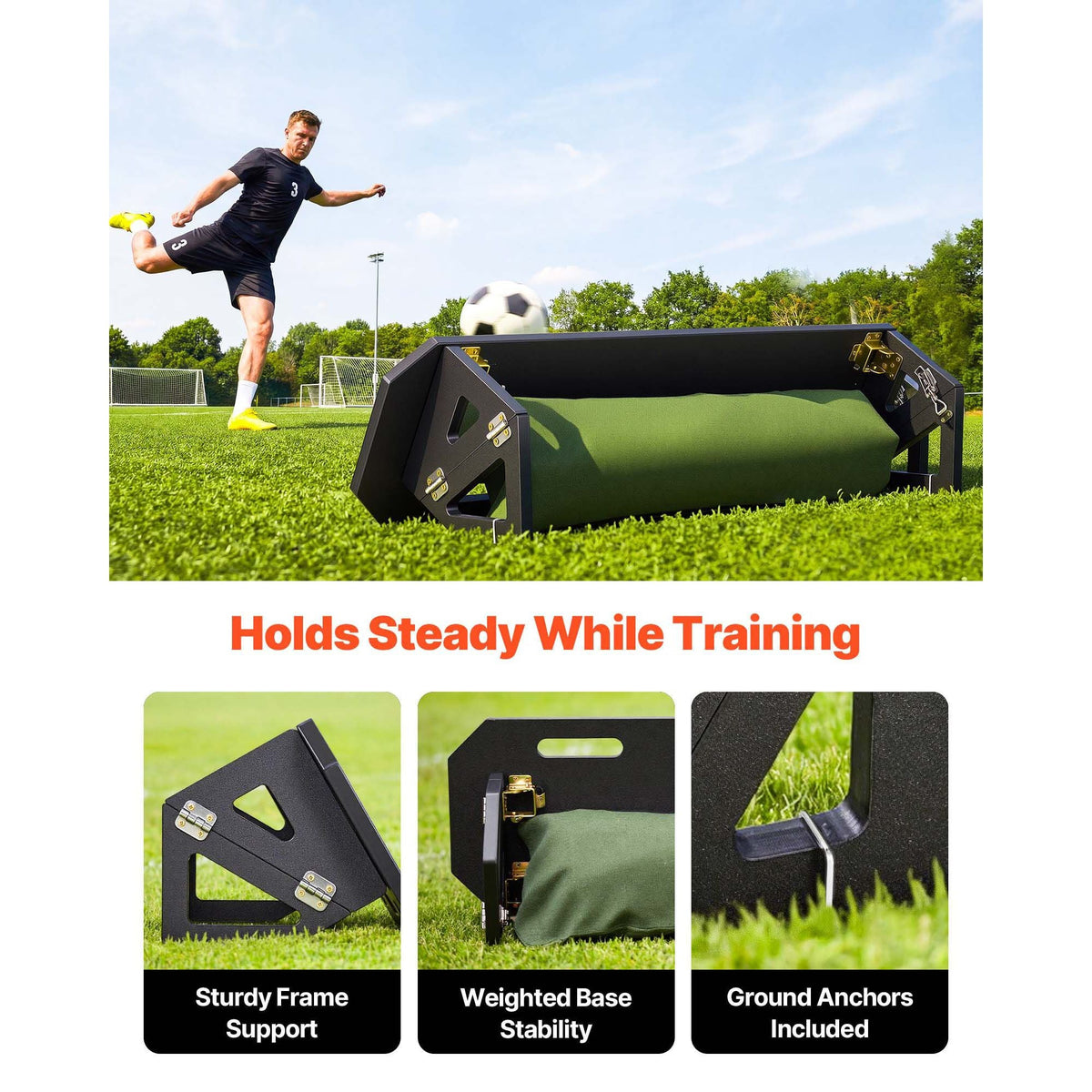 Soccer Rebounder Board, 40 x 12 in Portable Soccer Rebound Wall, HDPE Sports Kick Back Trainer, 3 Adjustable Angles, Easy Setup Ball Practice Training Equipment for Passing & Reaction Skills