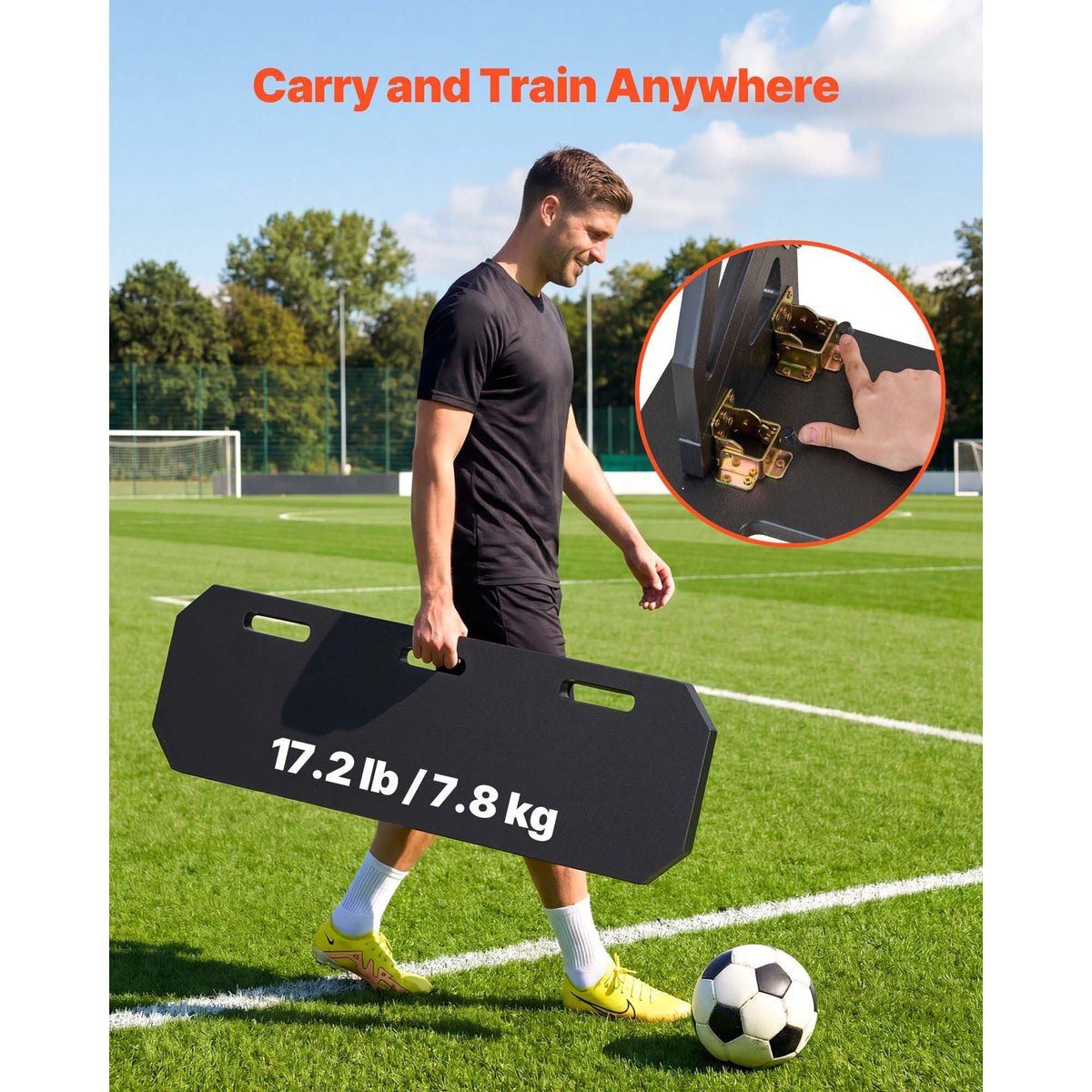 Soccer Rebounder Board, 40 x 12 in Portable Soccer Rebound Wall, HDPE Sports Kick Back Trainer, 3 Adjustable Angles, Easy Setup Ball Practice Training Equipment for Passing & Reaction Skills