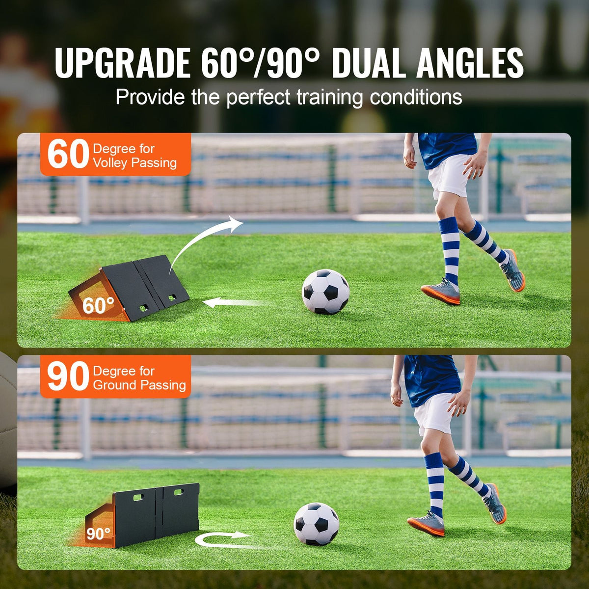 Soccer Rebounder Board, 45"X13" Portable Soccer Wall with 2 Angles Rebound, Foldable HDPE Kickback Rebound Board, Soccer Training Equipment for Kids and Adults, Passing & Shooting Practice