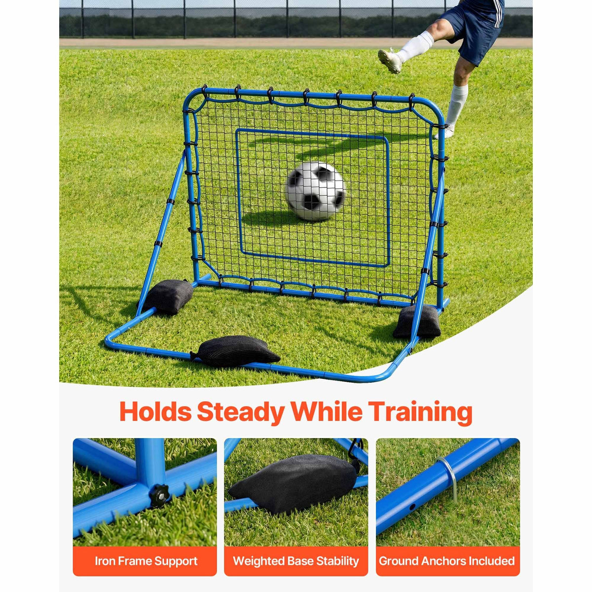 Soccer Rebounder Net, Quick-Switch Angle Soccer Goal Rebounder for Control, Passing Practice, Heavy-Duty Iron Frame & PE Net, Easy Setup Ball Training Aids & Equipment for Teens&Adults,5 x 4 ft