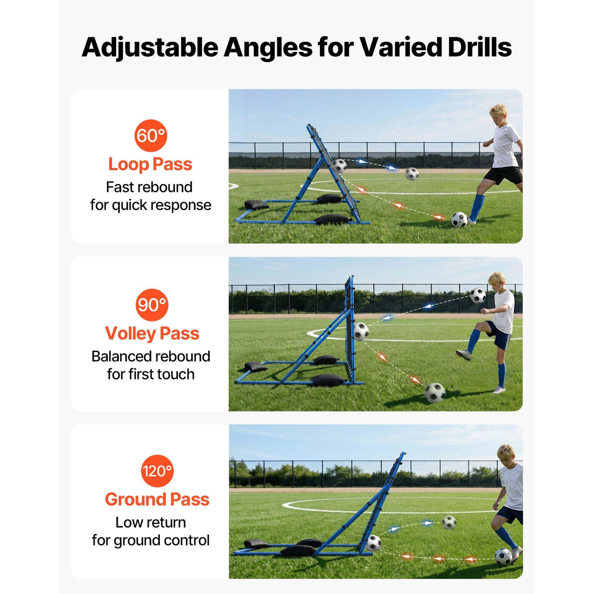 Soccer Rebounder Net, Quick-Switch Angle Soccer Goal Rebounder for Control, Passing Practice, Heavy-Duty Iron Frame & PE Net, Easy Setup Ball Training Aids & Equipment for Teens&Adults,5 x 4 ft