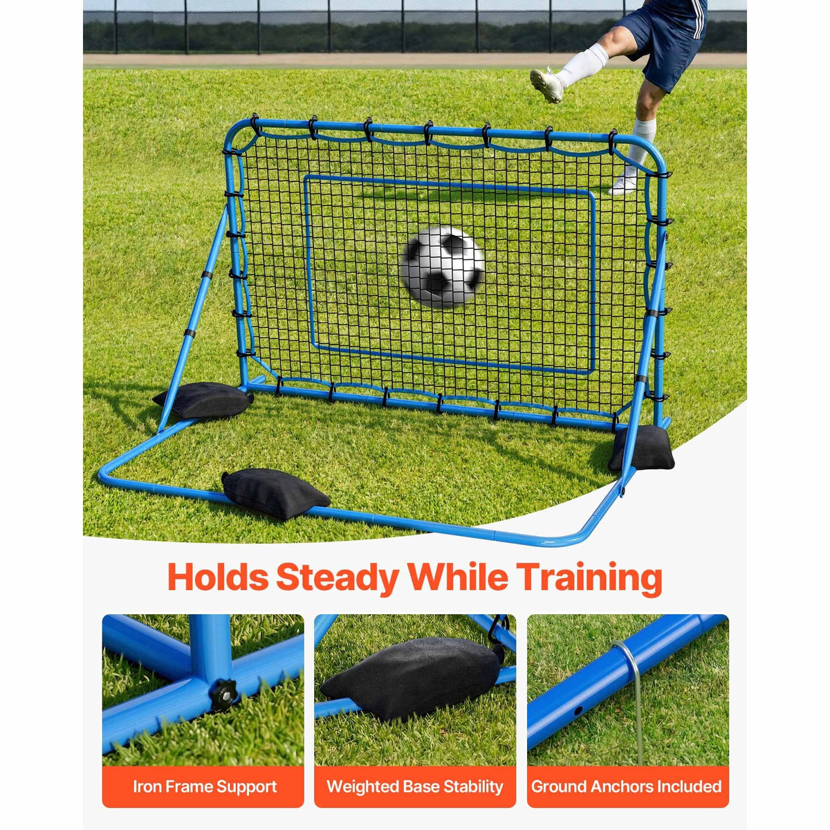 Soccer Rebounder Net, Quick-Switch Angle Soccer Goal Rebounder for Control, Passing Practice, Heavy-Duty Iron Frame & PE Net, Easy Setup Ball Training Aids & Equipment for Teens&Adults,6 x 4 ft