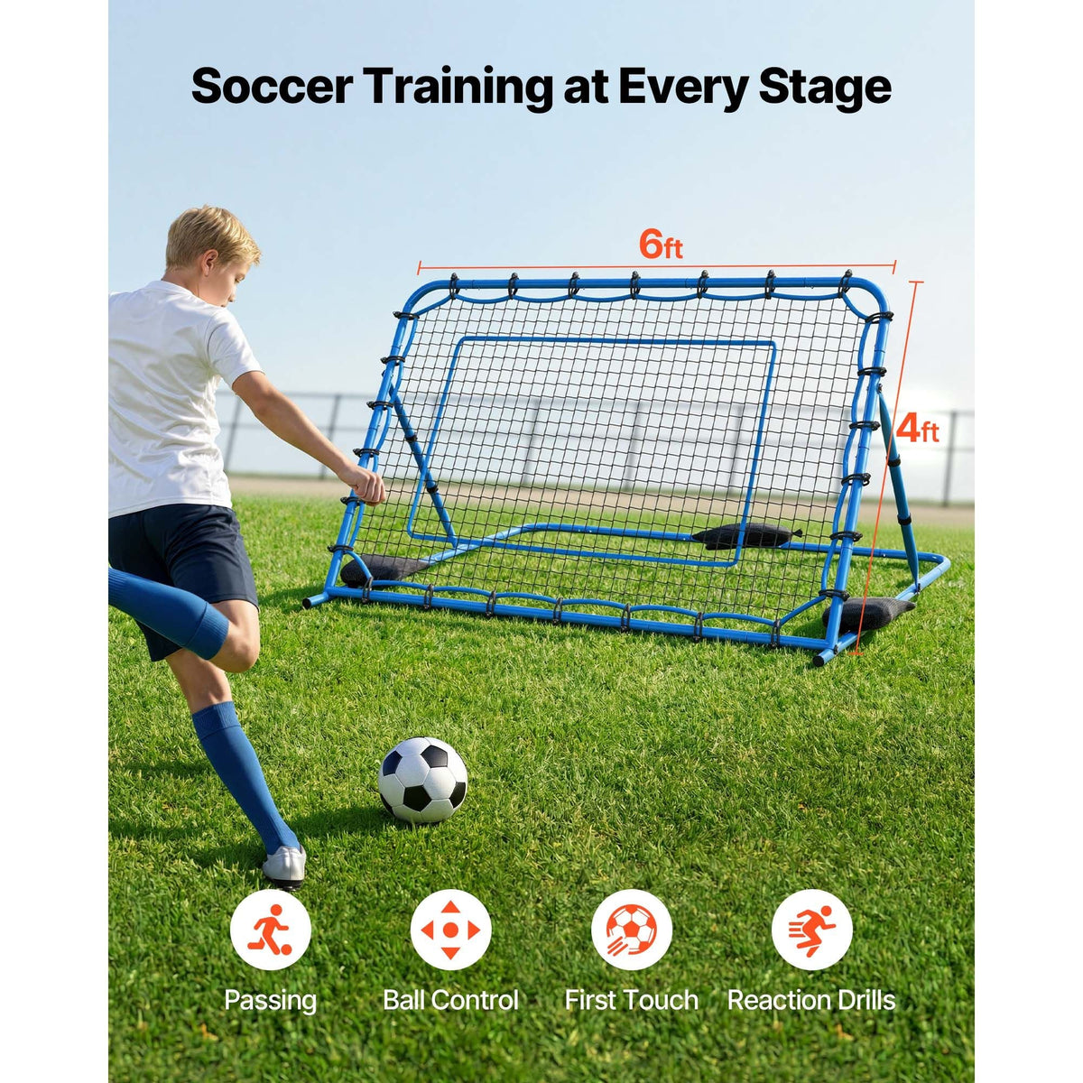Soccer Rebounder Net, Quick-Switch Angle Soccer Goal Rebounder for Control, Passing Practice, Heavy-Duty Iron Frame & PE Net, Easy Setup Ball Training Aids & Equipment for Teens&Adults,6 x 4 ft