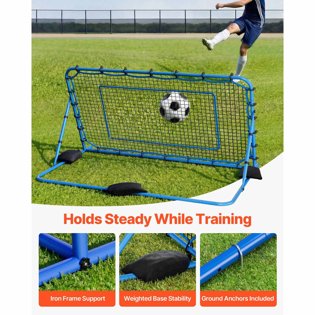 Soccer Rebounder Net, Quick-Switch Angle Soccer Goal Rebounder for Control, Passing Practice, Heavy-Duty Iron Frame & PE Net, Easy Setup Ball Training Aids & Equipment for Teens&Adults,7 x 4 ft