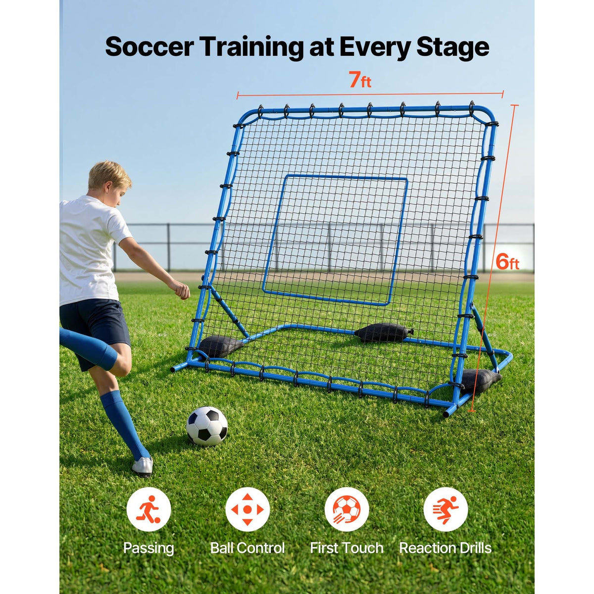 Soccer Rebounder Net, Quick-Switch Angle Soccer Goal Rebounder for Control, Passing Practice, Heavy-Duty Iron Frame & PE Net, Easy Setup Ball Training Aids & Equipment for Teens&Adults,7 x 6 ft