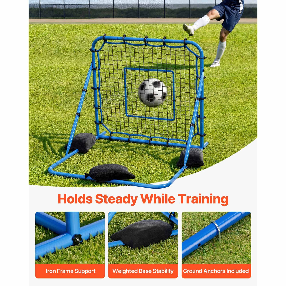Soccer Rebounder Net, Quick-Switch Angle Soccer Goal Rebounder for Control, Passing Practice, Heavy-Duty Iron Frame & PE Net, Easy Setup Ball Training Equipment for Teens&Adults,3.7 x 3.7 ft