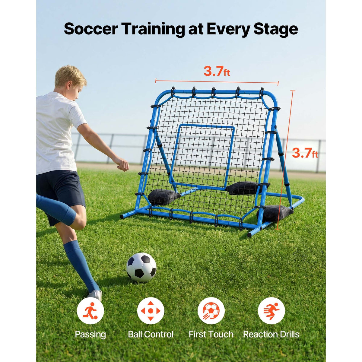 Soccer Rebounder Net, Quick-Switch Angle Soccer Goal Rebounder for Control, Passing Practice, Heavy-Duty Iron Frame & PE Net, Easy Setup Ball Training Equipment for Teens&Adults,3.7 x 3.7 ft