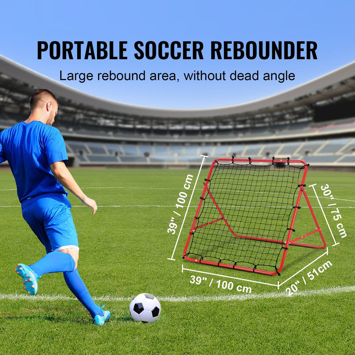 Soccer Rebounder Rebound Net, Kick-Back 39"x39", Portable Football Training Gifts, Aids & Equipment for Kids Teens & All Ages, Easy Set Up & Perfect Storage