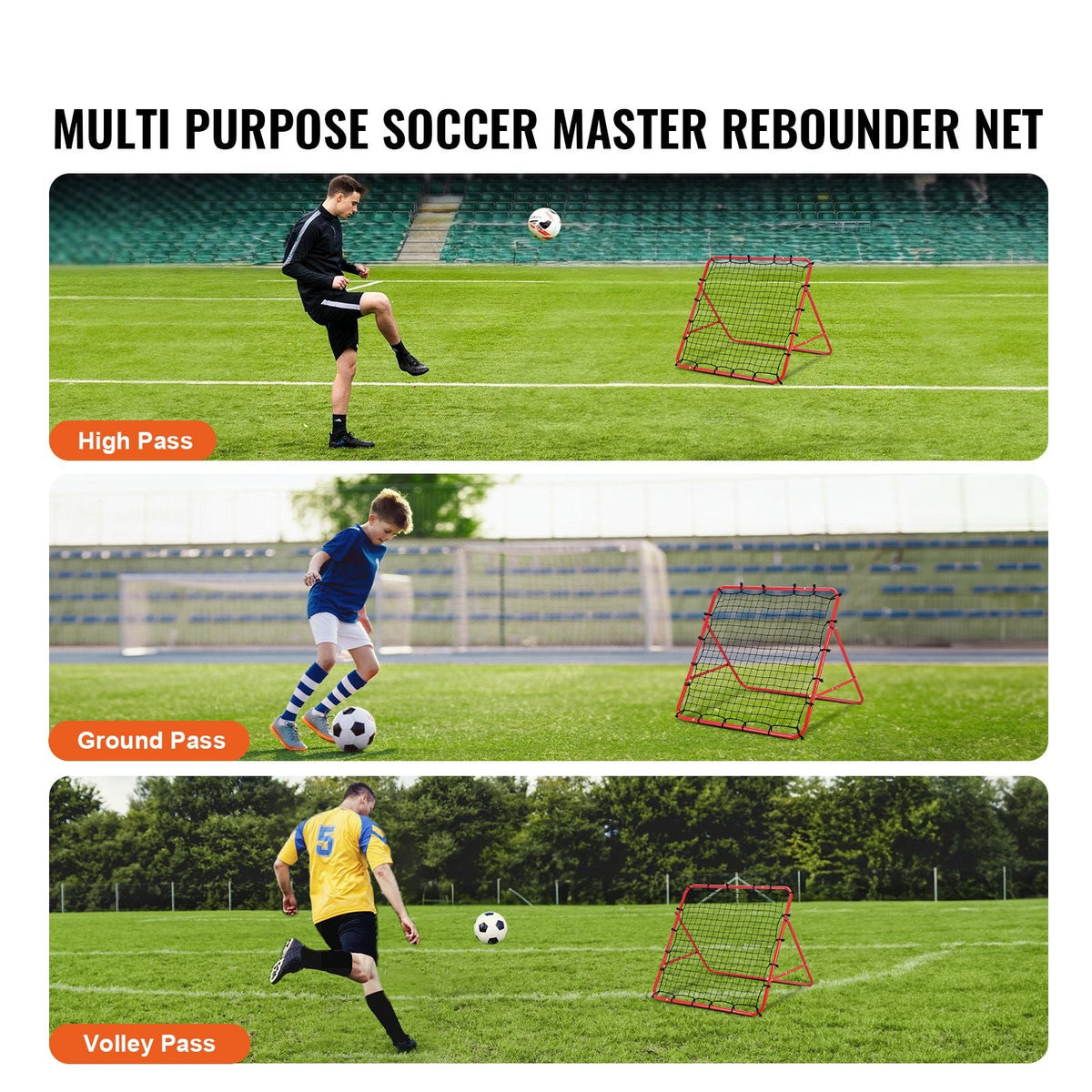 Soccer Rebounder Rebound Net, Kick-Back 39"x39", Portable Football Training Gifts, Aids & Equipment for Kids Teens & All Ages, Easy Set Up & Perfect Storage
