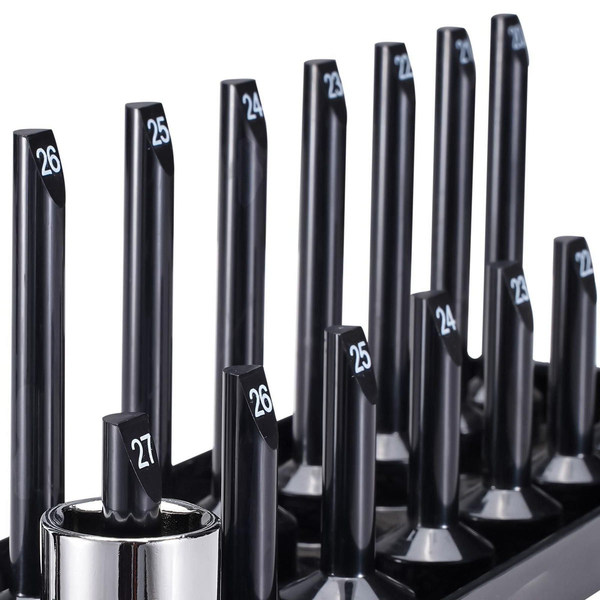 Socket Organizer Set, 8PCS High-Rod Socket Holder, 1/4'', 3/8'' & 1/2'' Metric SAE Socket Trays with Clear Labels, Hold up to 176PCS Standard & Deep Sockets, Black & Red (Socket Not Included)