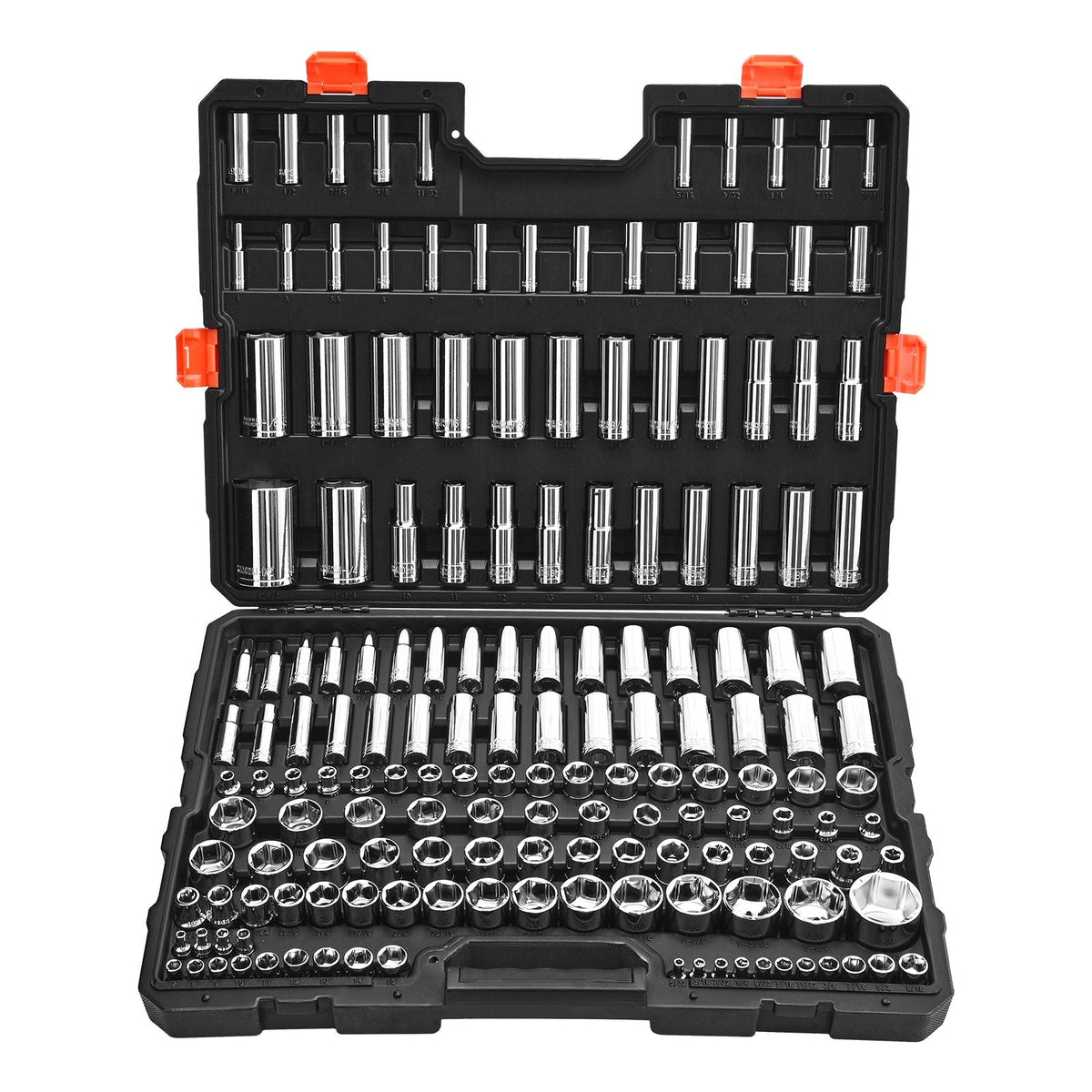 Socket Set, 163 Pieces, 3/8 & 1/4 & 1/2 inch Drive Socket Tool Set, SAE and Metric, Deep and Standard, Mechanic Tool Kit with Storage Case, Chrome Plated CR-V Alloy Steel, for Automotive Repair