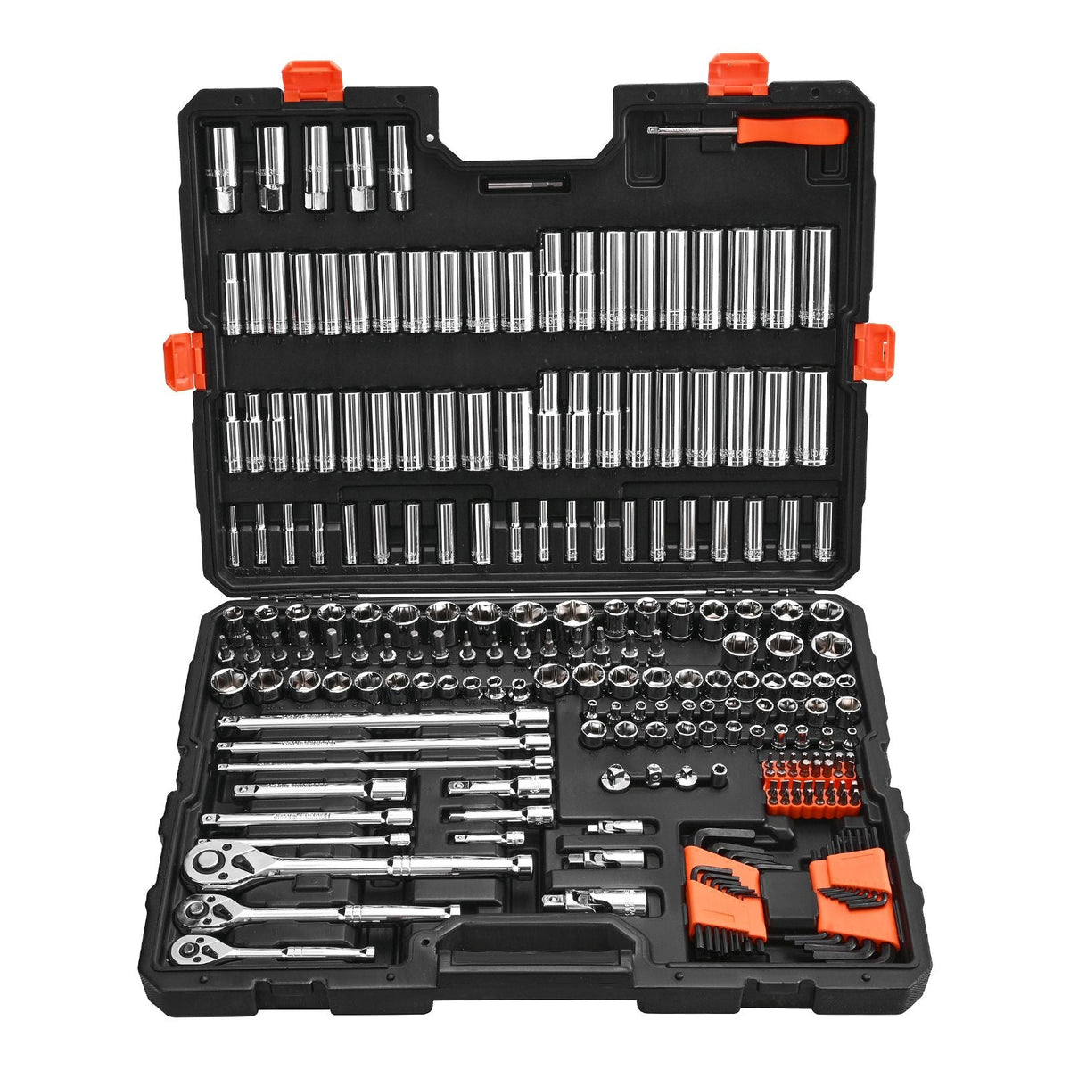 Socket Set, 225 Pieces, 3/8 & 1/4 & 1/2 inch Drive Socket and Ratchet Set, SAE and Metric, Deep and Shallow, Mechanic Tool Kit with Bits, Accessories, Storage Case, CR-V Alloy Steel, for Repair