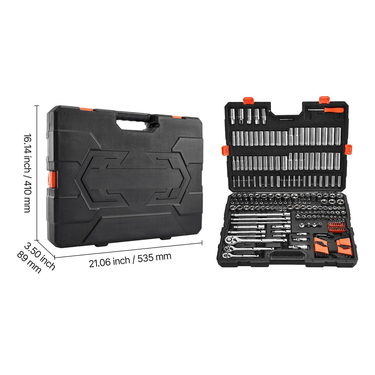 Socket Set, 225 Pieces, 3/8 & 1/4 & 1/2 inch Drive Socket and Ratchet Set, SAE and Metric, Deep and Shallow, Mechanic Tool Kit with Bits, Accessories, Storage Case, CR-V Alloy Steel, for Repair