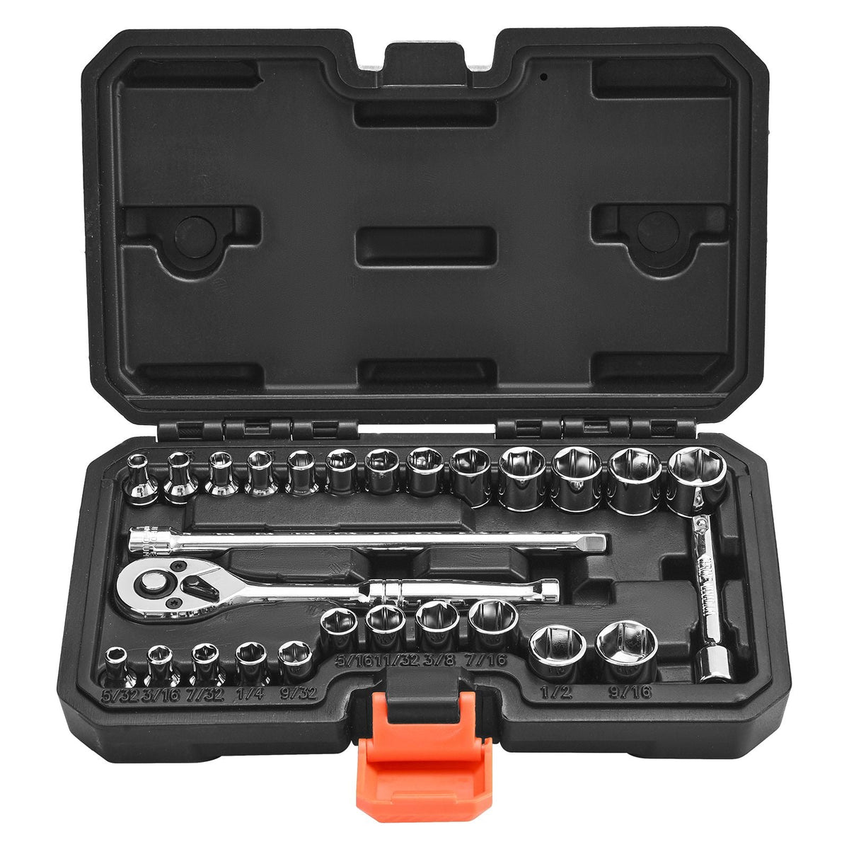 Socket Set, 27 Pieces, 1/4 inch Drive Socket and Ratchet Set, SAE and Metric, Mechanic Tool Kit with Ratchet Wrench, Extension Bar and Storage Case, CR-V Alloy Steel, for Automotive Repair