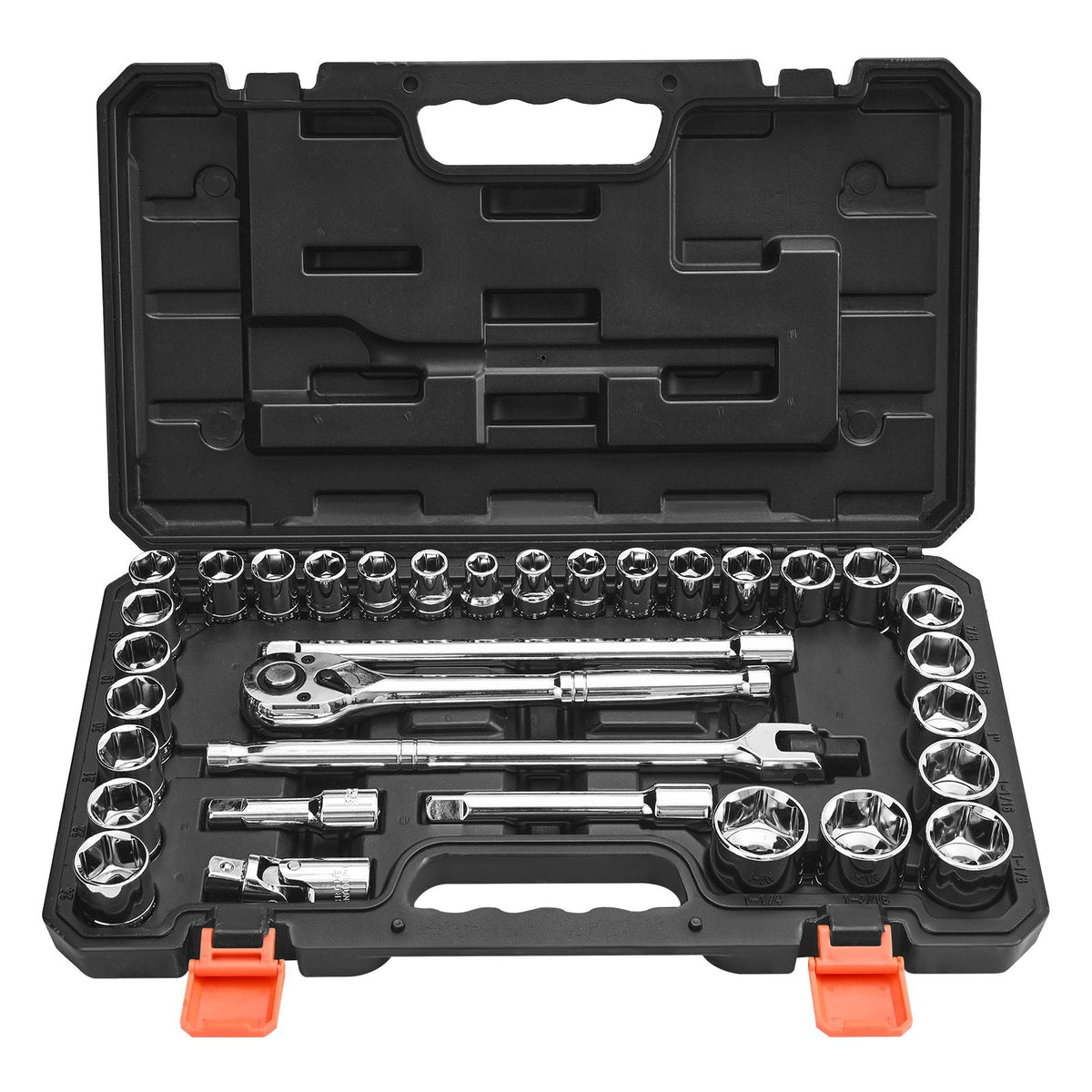 Socket Set, 33 Pieces, 1/2 inch Drive Socket and Ratchet Set, SAE and Metric, Mechanic Tool Kit with Ratchet Wrench, Extension Bar and Storage Case, CR-V Alloy Steel, for Automotive Repair