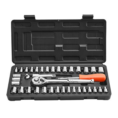 Socket Set, 39 Pieces, 3/8 & 1/4 inch Drive Socket and Ratchet Set, SAE and Metric Size, Mechanic Tool Kit with Ratchet Wrench, Accessories, Storage Case, CR-V Alloy Steel, for Automotive Repair