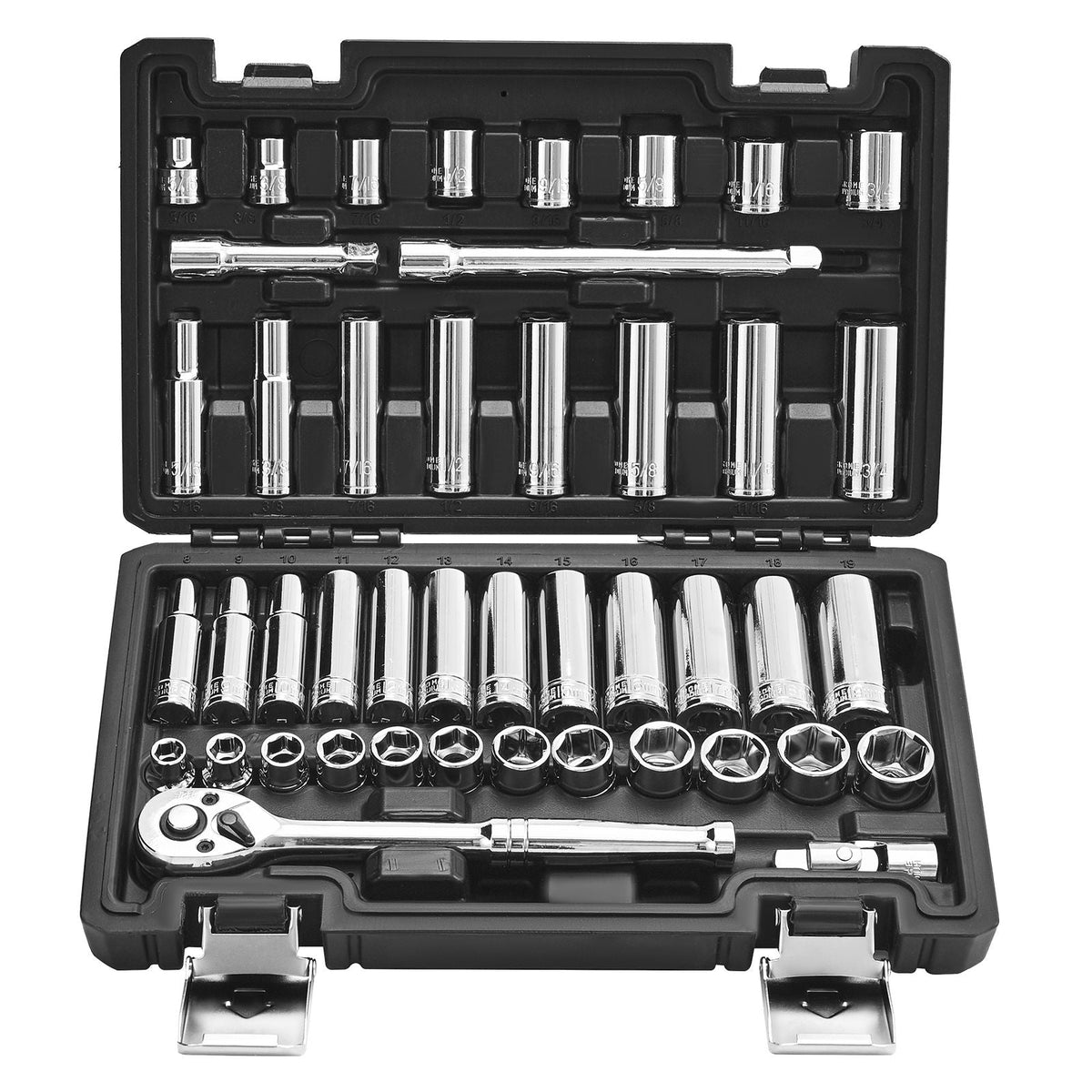 Socket Set, 44 Pieces, 3/8 inch Drive Socket and Ratchet Set, SAE and Metric, Deep and Shallow, Mechanic Tool Kit with Accessories and Storage Case, CR-V Alloy Steel, for Automotive Repair