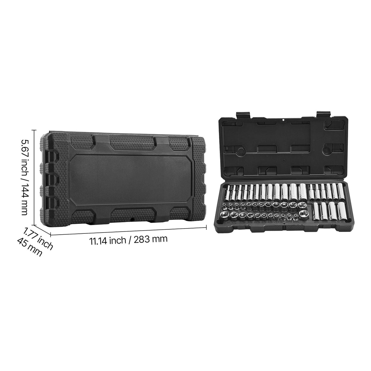 Socket Set, 46 Pieces, 1/4 inch Drive Socket Tool Set, SAE and Metric Size, Deep and Standard, Mechanic Tool Kit with Storage Case, Chrome Plated CR-V Alloy Steel, for Automotive Repair