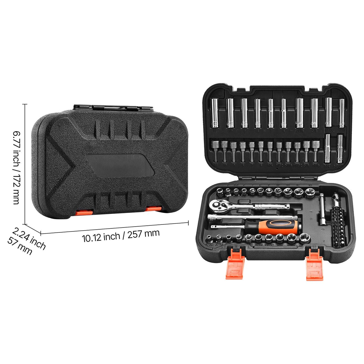 Socket Set, 70 Pieces, 1/4 inch Drive Socket and Ratchet Set, SAE and Metric, Deep and Shallow, Mechanic Tool Kit with Bits, Accessories and Storage Case, CR-V Alloy Steel, for Automotive Repair