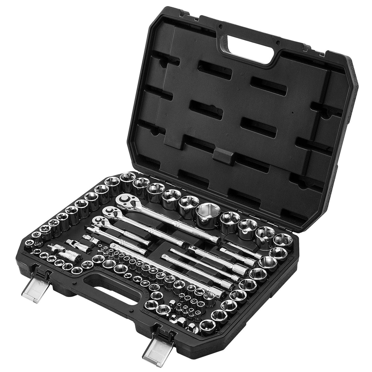 Socket Set, 86 Pieces, 3/8 & 1/4 & 1/2 inch Drive Socket and Ratchet Set, SAE and Metric, Mechanic Tool Kit with Ratchet Wrench, Accessories and Storage Case, CR-V Alloy Steel, for Auto Repair