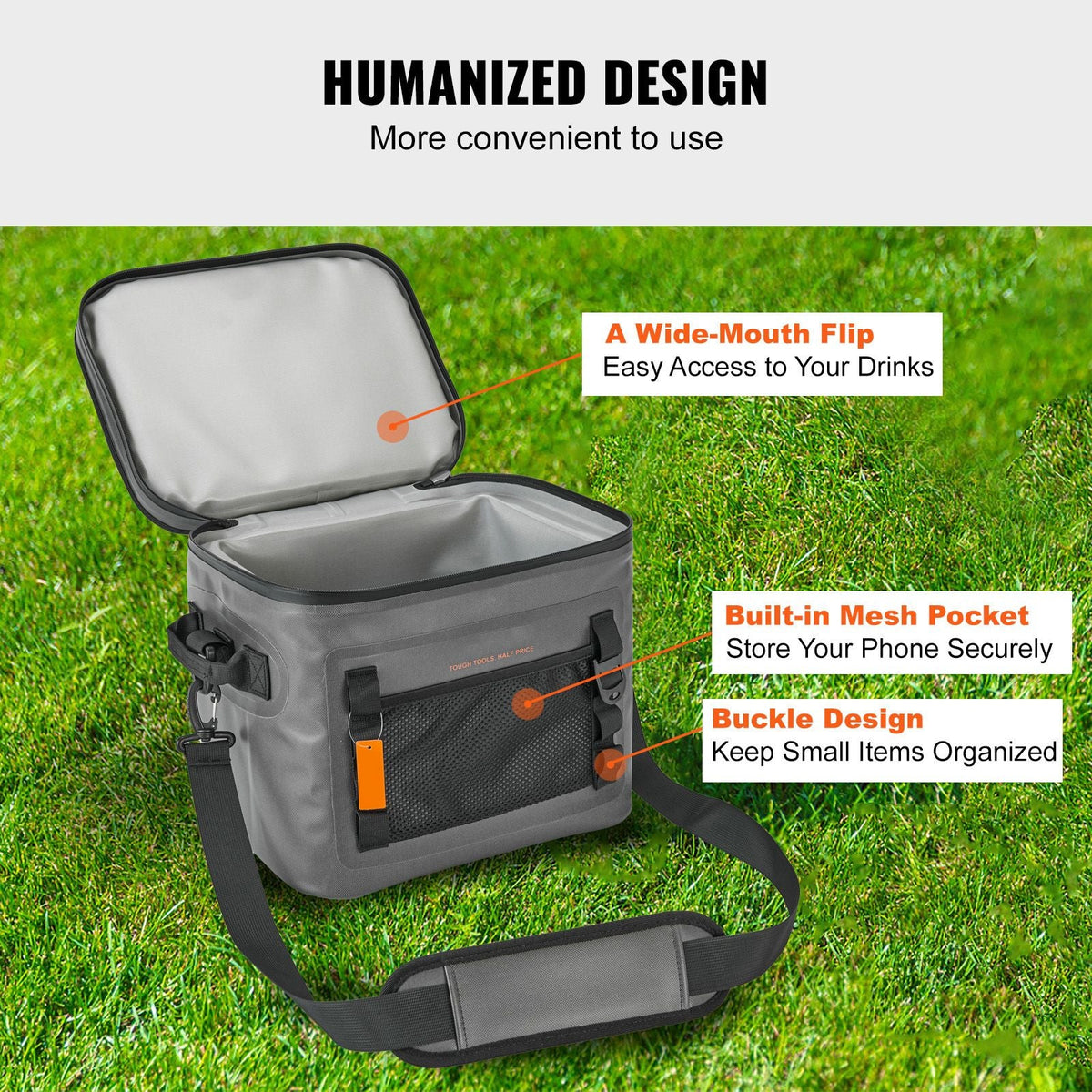 Soft Cooler Bag, 24 Cans Soft Sided Cooler Bag Leakproof with Zipper, Waterproof Soft Cooler Insulated Bag, Lightweight & Portable Collapsible Cooler for Beach, Hiking, Picnic, Camping, Travel