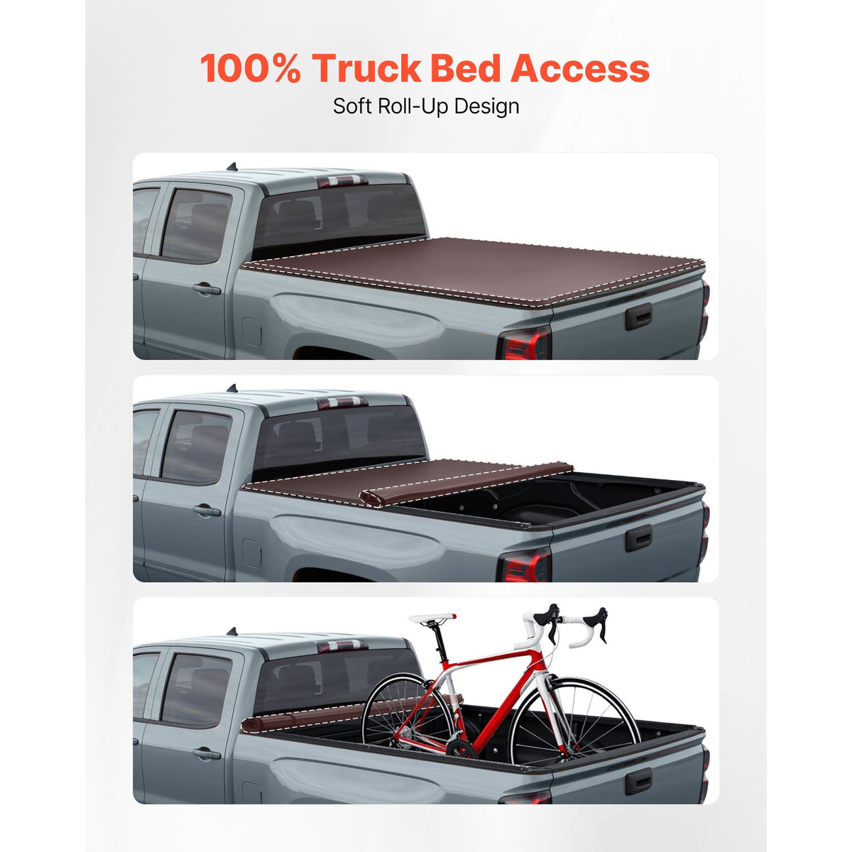Soft Roll-Up Truck Bed Tonneau Cover, Compatible with 2014-2018 Chevy Silverado/GMC Sierra 1500 (2019 LD/Limited), Fits 5.8 ft (5 ft 9 in/69 in) Bed, PVC Tonneau Cover with Aluminum Alloy Bars
