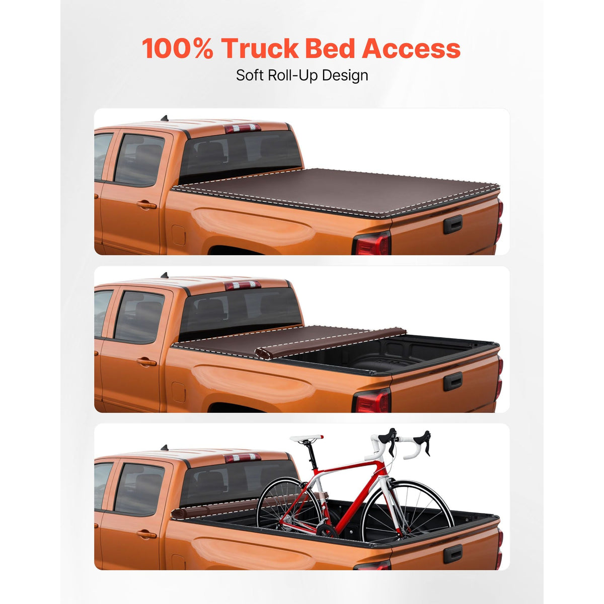 Soft Roll-Up Truck Bed Tonneau Cover, Compatible with 2014-2025 Chevy Silverado/GMC Sierra 1500 & 2014-2019 2500 3500 HD, Fits 6.5 ft (6 ft 7 in/79 in) Bed, PVC Tonneau Cover with Aluminum Bars