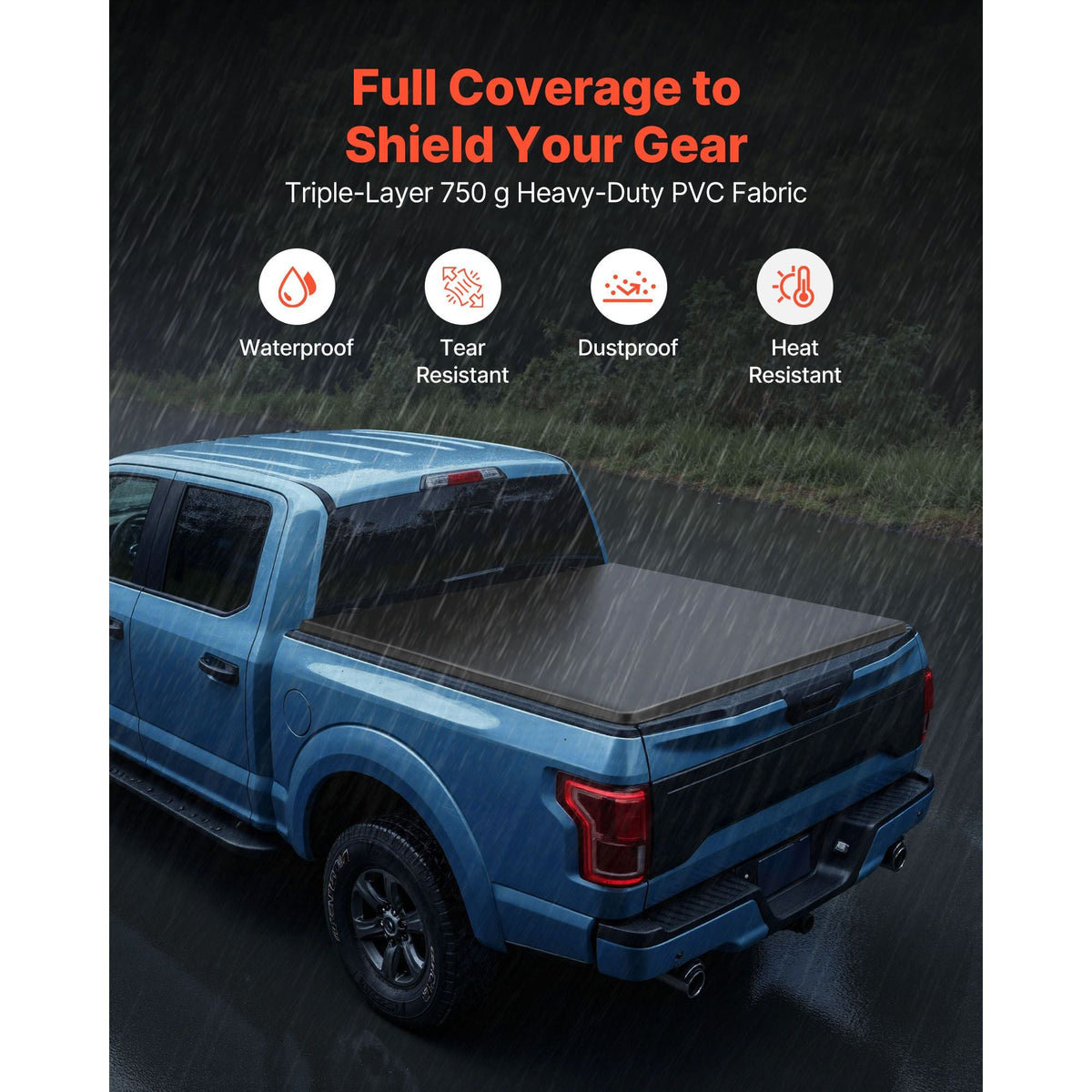 Soft Roll-Up Truck Bed Tonneau Cover, Compatible with 2015-2025 Ford F150 Styleside/Fleetside (Not Fit Flareside/Stepside), Fit 6.5 ft (6 ft 7 in/79 in) Bed, PVC Tonneau Cover with Aluminum Bars